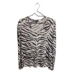 Rails Sami Ivory Tiger Striped Print Top Tee Linen Blend Long Sleeve Casual XS